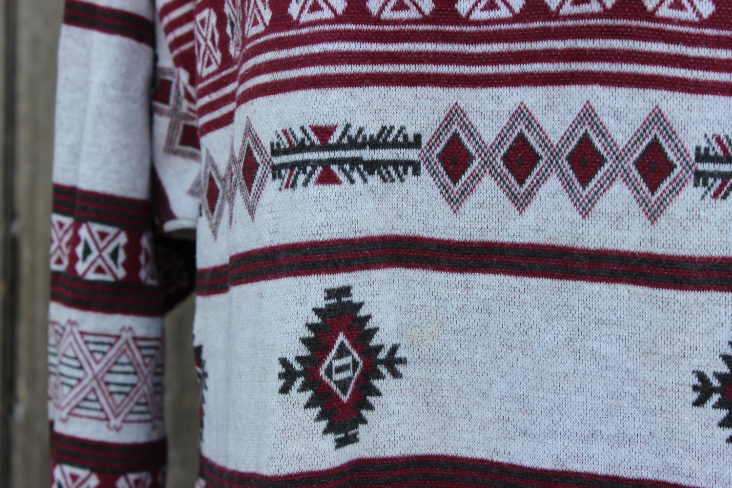 creme rot grauer Vintage Pullover mit Aztekenmuster, Marcel Clair, Größe 40/42