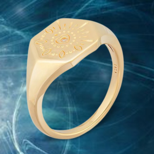 Caii - 925 Silber Tatoo Ring hochwertig vergoldet mit Weißtopas